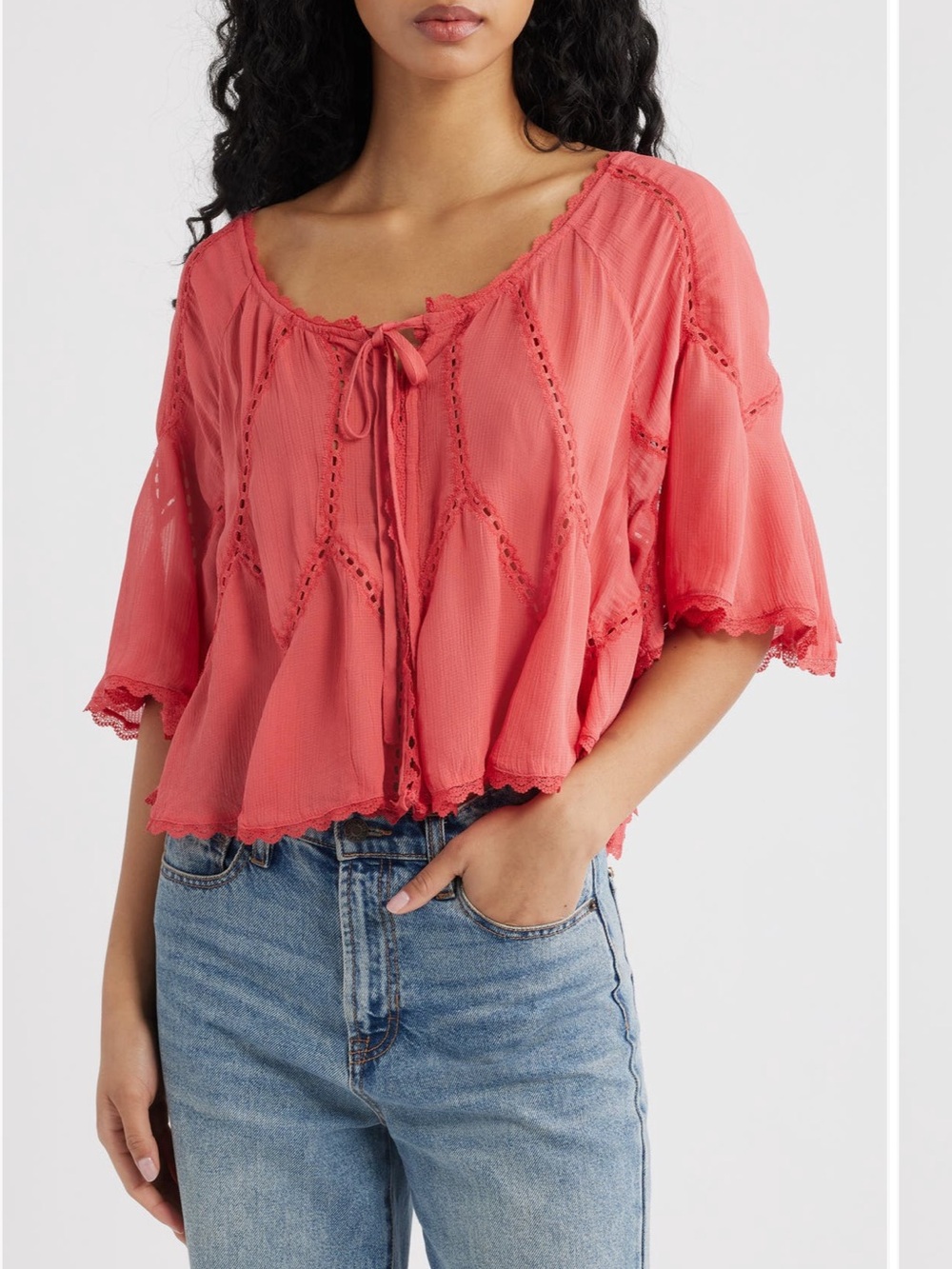 Free People Michelle Lace Trim Top